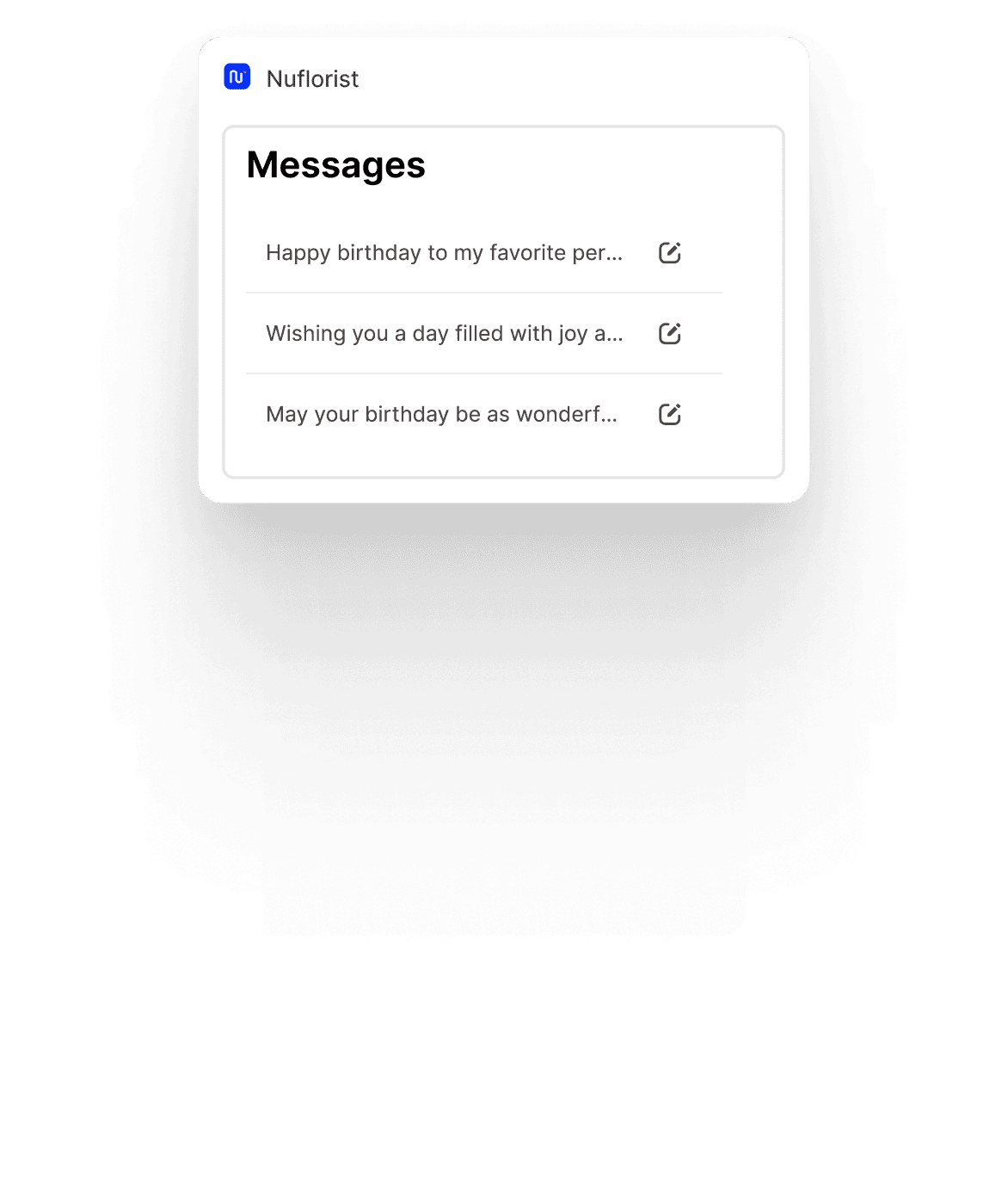NuFlorist suggested card-message list with editable birthday greetings